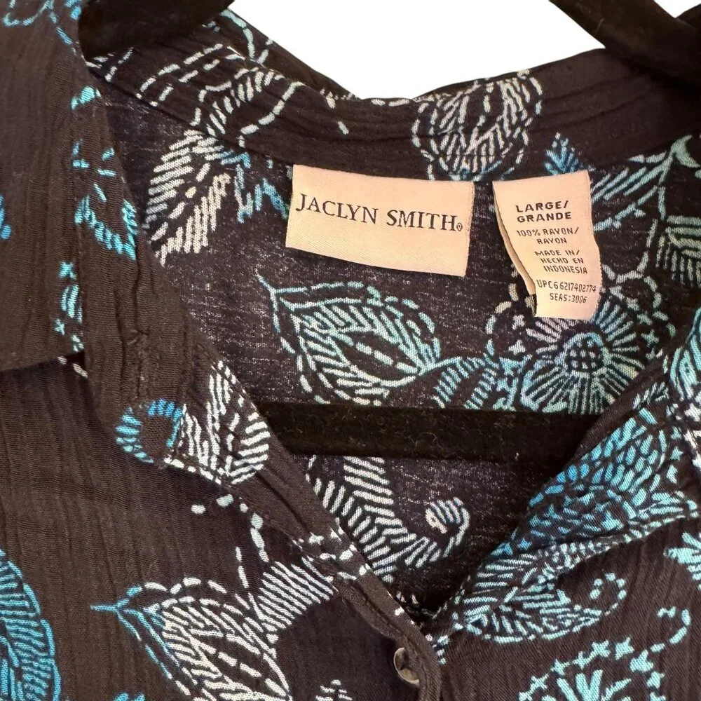 Jacklyn Smith Women's Black/ Blue Paisley Floral Button Up Blouse Size Large - Picture 7 of 9